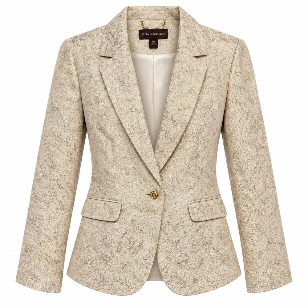 Dana Buchman Metallic Jacquard Blazer Womens 10 Old Money Brocade Coat Luxury